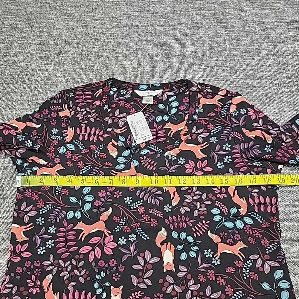 Womens Long Sleeves Allover Graphic Printed Top Petite Small Size Tee Shirt